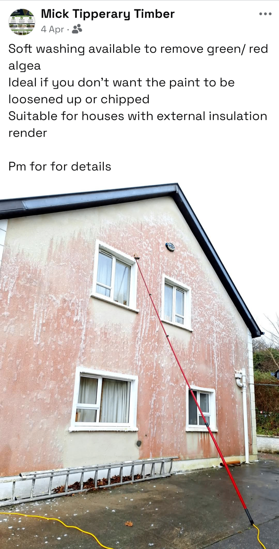 Soft washing render — Green and red algae gently removed from rendered house walls.